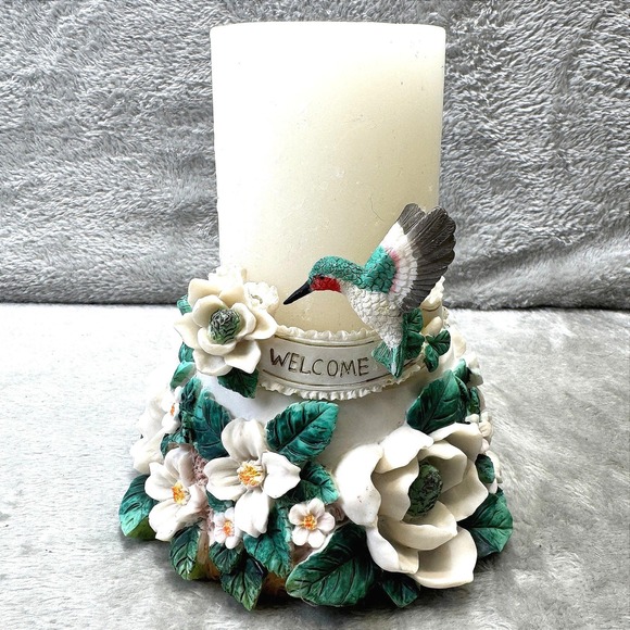 Hummingbird Floral Pillar Candle Holder Set Welcome Spring Decor Cottagecore VTG - Picture 8 of 9